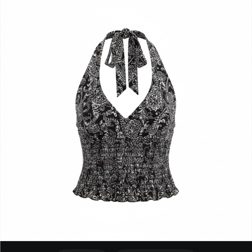 Forever 21 Black and White Paisley Crop Top Bandanna Tie Large